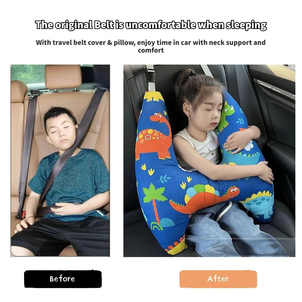 Cartoon Dinosaur Children Car Sleep Headrest Sleeping Pillow Auto H Shape Travel Cushion Travel Car Interior Accessories