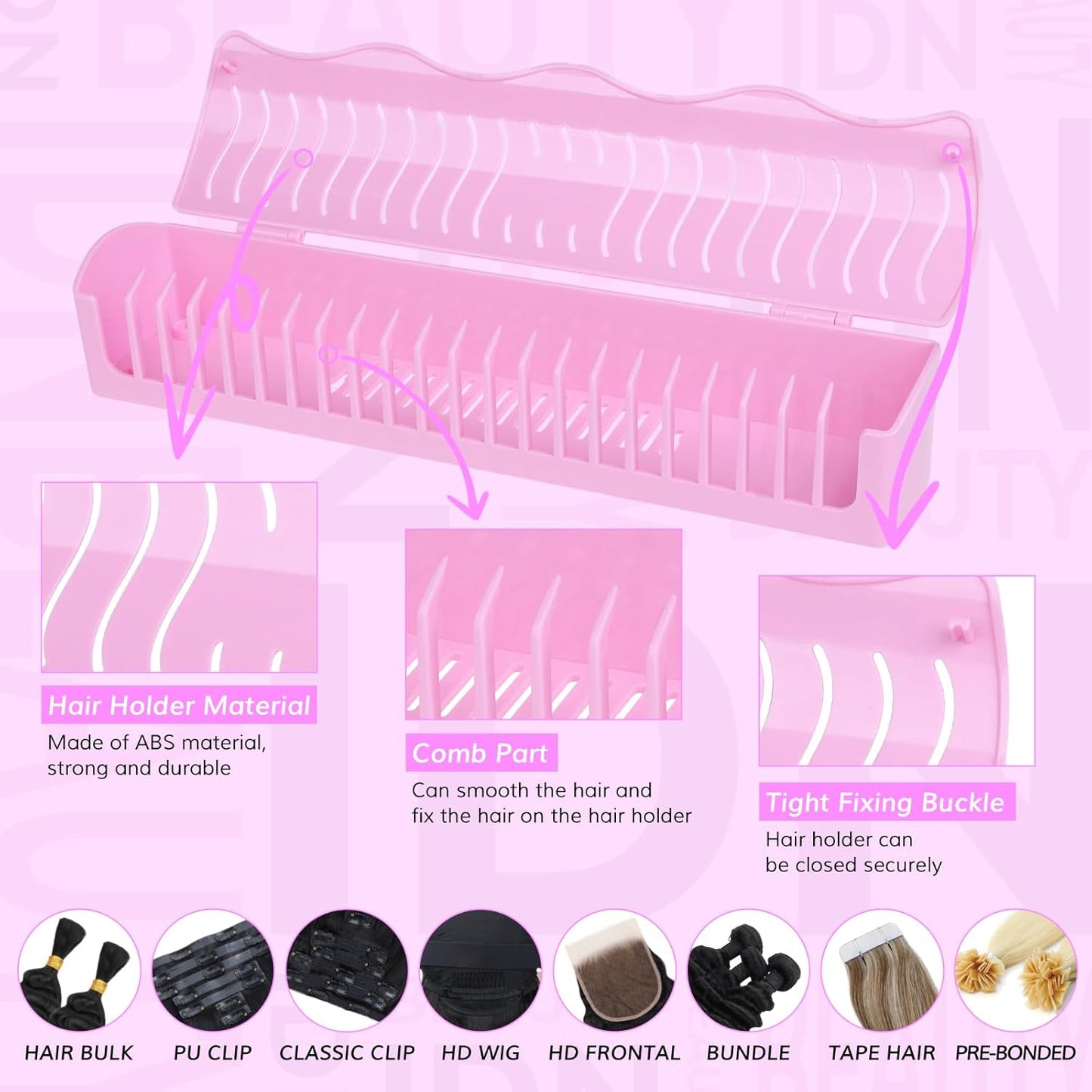 Hair Extension Holder Stand for Styling, 4 Installation Modes with Tool, Pink Hair Extension Holder Designed to Securely Hold Your Extensions for Washing, Styling, Packing and Storing