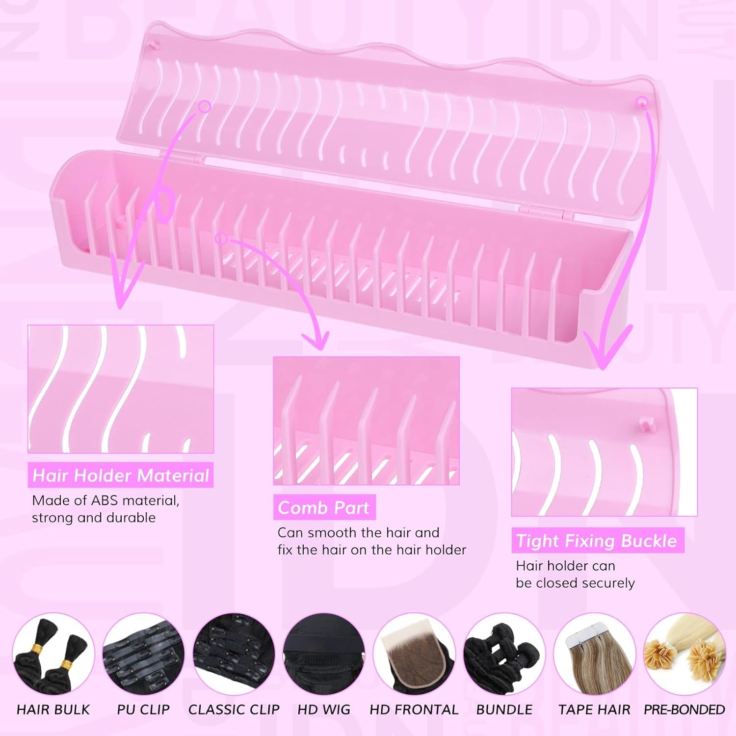 Hair Extension Holder Stand for Styling, 4 Installation Modes with Tool, Pink Hair Extension Holder Designed to Securely Hold Your Extensions for Washing, Styling, Packing and Storing