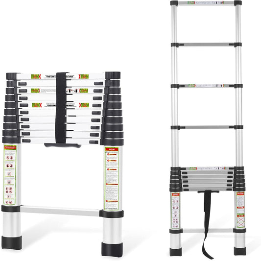 Telescoping Ladder 10.5FT & Attic Ladder, Heavy Duty Aluminum with Non-Slip Feet, 330Lb Capacity for RV, Attic, Roof & Multi-Surface Use