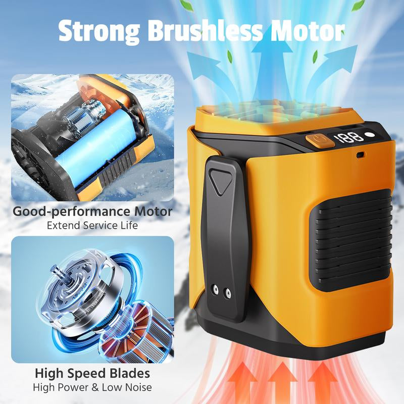 Upgrade Personal Portable Waist Clip Fan,Rechargeable 5000Mah Battery Power Bank,10 Speeds 5300RPM Strong Airflow, LED Light, up to 8H of Working Time, Hands-Free Hanging Neck Fan, Wearable Belt Fan for Camping, Outdoor, Jobsite,Farms,Traveling,Fishing