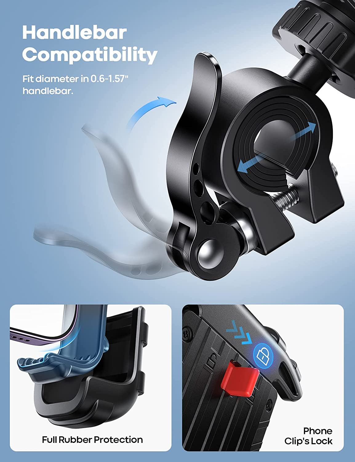 Bike Phone Holder, Motorcycle Mount - Motorcycle Phone Holder, Handlebar Cell Phone Clamp, Scooter Phone Clip for Iphone 16 Pro Max/Plus, 15 Pro Max, S10, S20, More 4.7" to 6.8" Smartphones