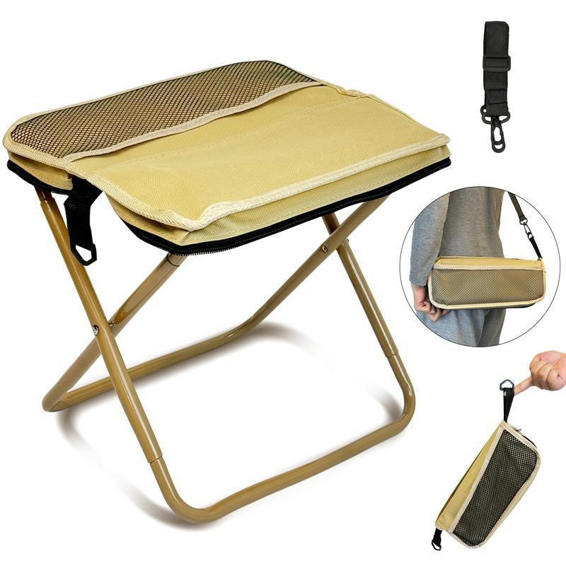 Portable Outdoor Folding Chair with Shoulder Strap, 1.5 Lbs Ultra Light, Max Load Capacity 500Lbs, Two Side Pockets & Velcro Storage, for Queuing, Fishing, Hiking Tours, BBQ, Parties, Elderly, Camping Equipment, Camping Supplies, Camping Chairs