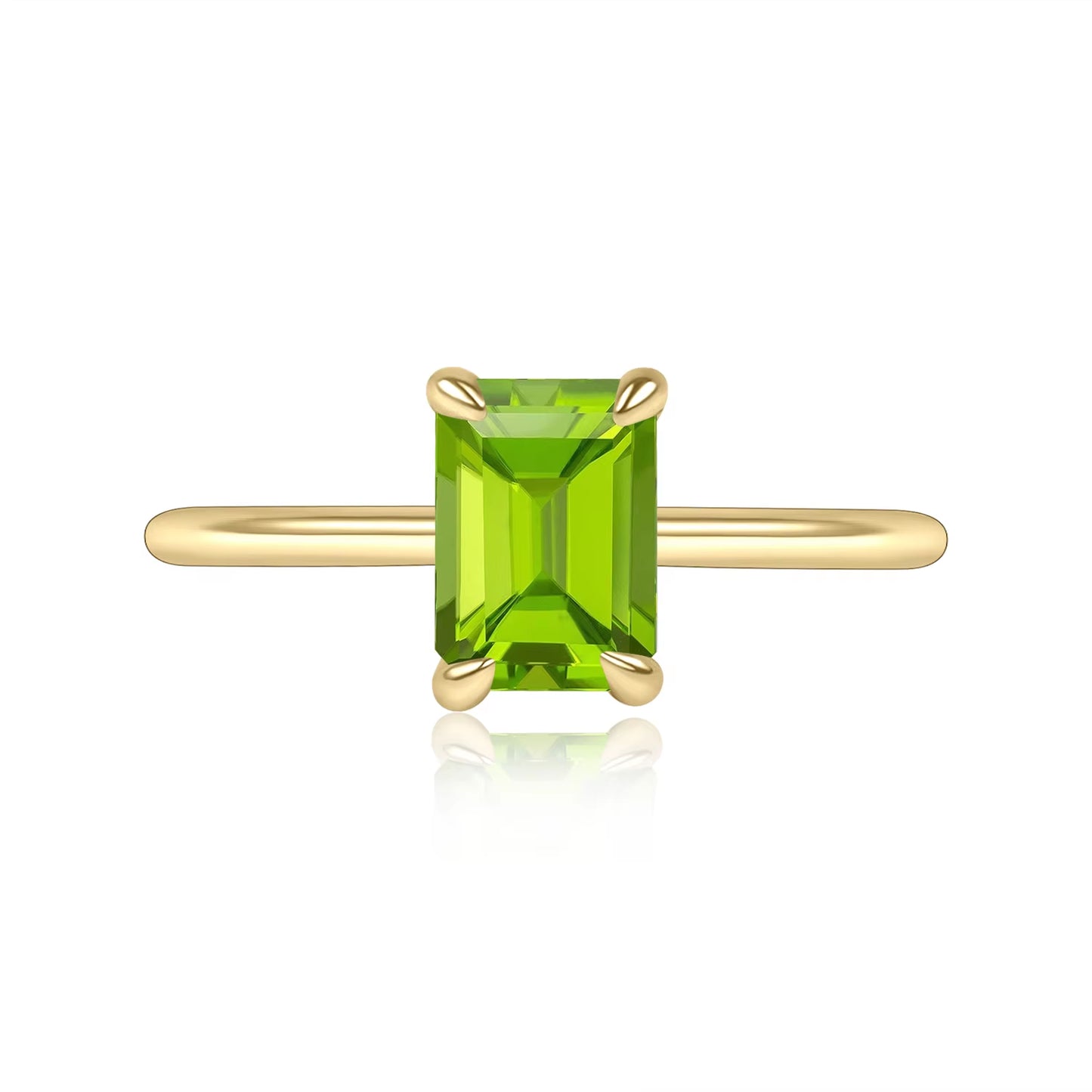 18K Gold Plated Silver Octagon 5X7Mm 1.46Ct Peridot Birthstone Solitaire Eagle Prongs Engagement Rings Gift for Her