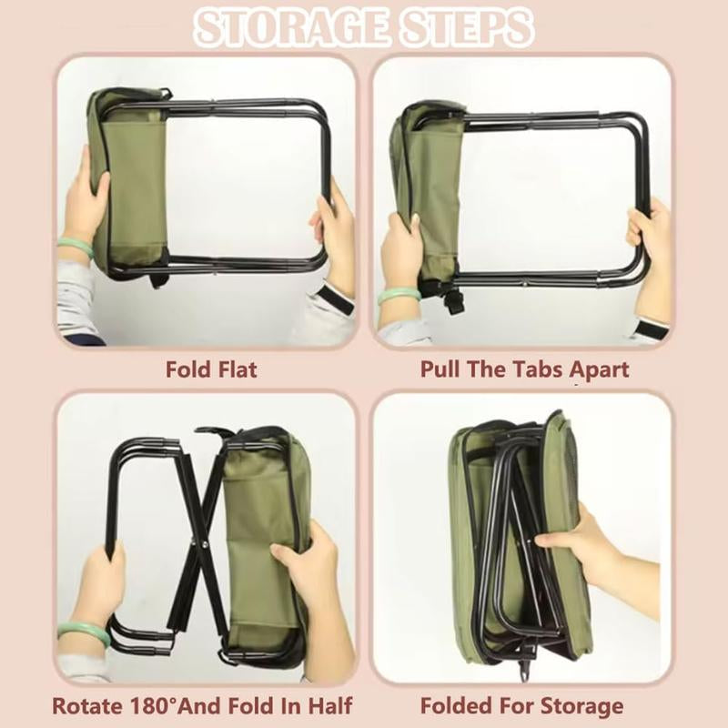 Portable Outdoor Folding Chair with Shoulder Strap, 1.5 Lbs Ultra Light, Max Load Capacity 500Lbs, Two Side Pockets & Velcro Storage, for Queuing, Fishing, Hiking Tours, BBQ, Parties, Elderly, Camping Equipment, Camping Supplies, Camping Chairs