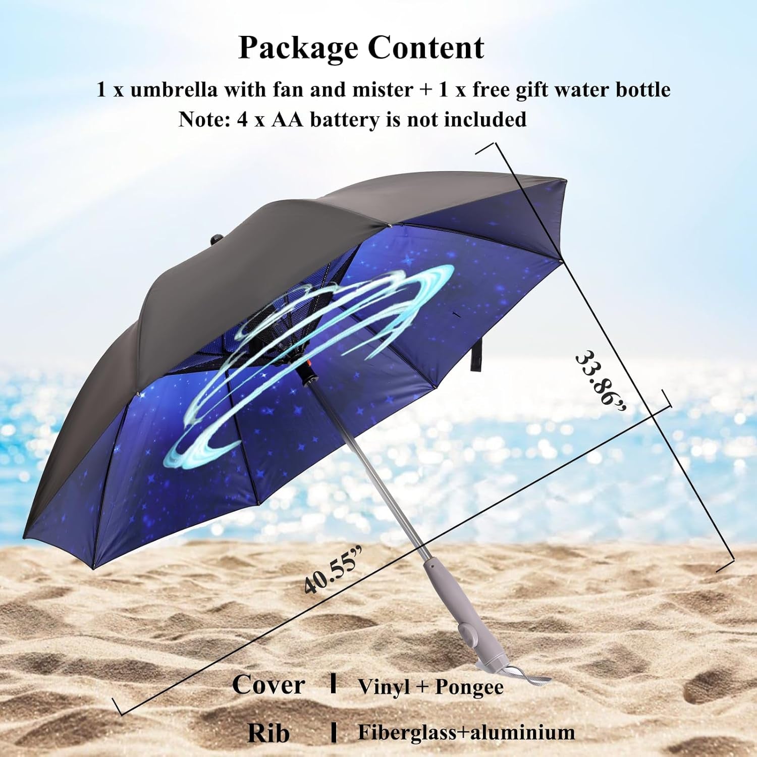 Umbrella with Fan and Mist Spray, 2025 Upgraded UV Blocking Umbrella with Fan and Mister for Summer Outdoor Activities