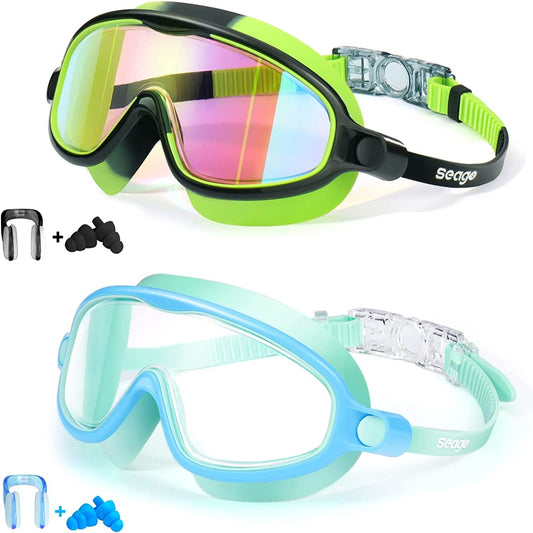 Swim Goggles 2 Pack Anti-Fog Anti-Uv Wide View Swimming Goggles for Kids 3-15