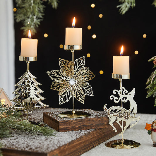 Romantic Christmas Wrought Iron Candle Holder Tray | Holiday Décor