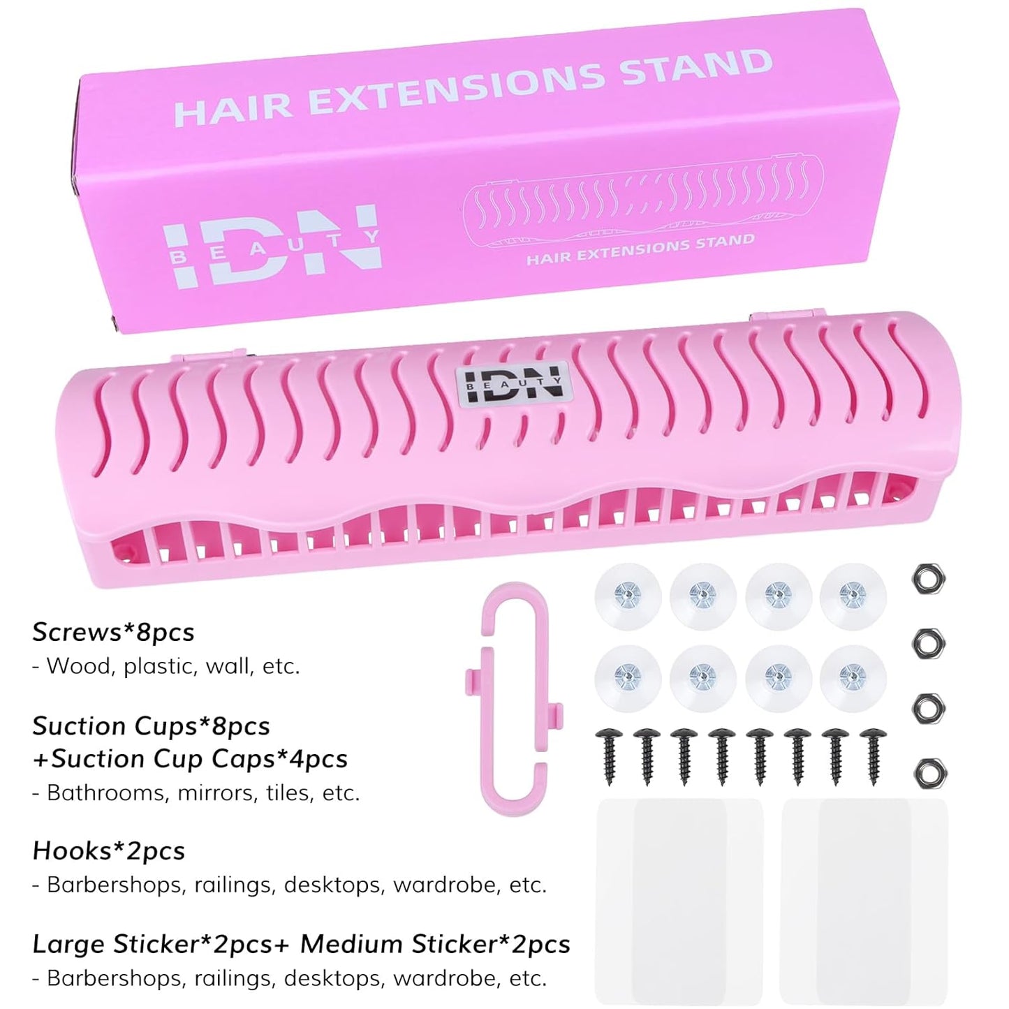 Hair Extension Holder Stand for Styling, 4 Installation Modes with Tool, Pink Hair Extension Holder Designed to Securely Hold Your Extensions for Washing, Styling, Packing and Storing