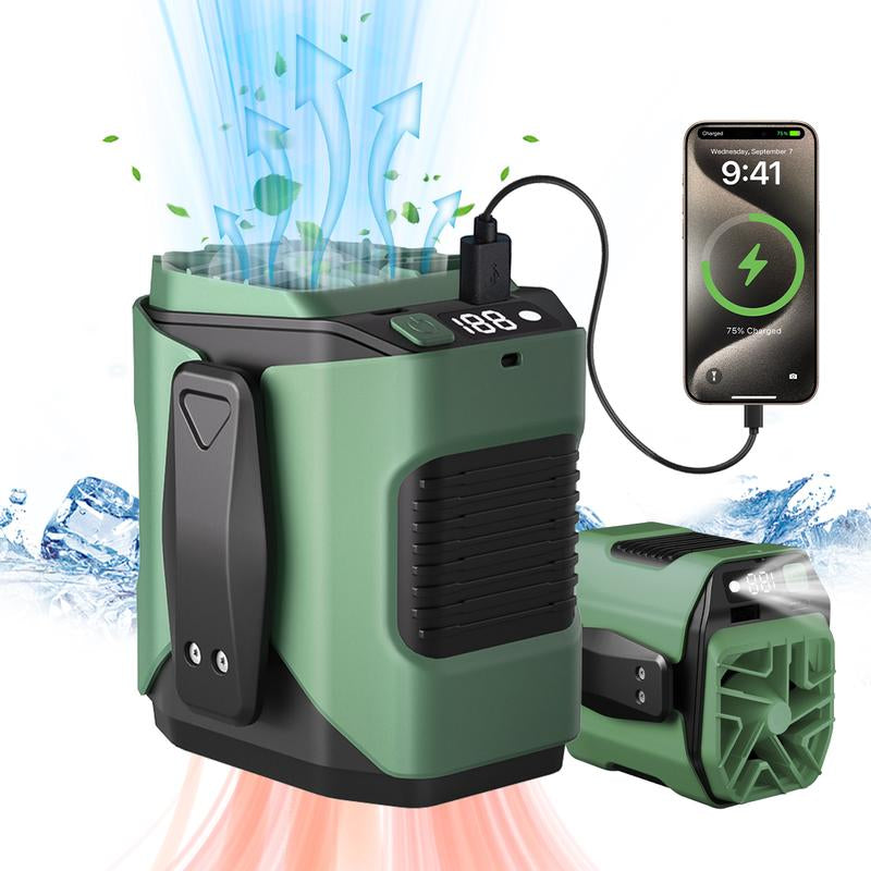 Upgrade Personal Portable Waist Clip Fan,Rechargeable 5000Mah Battery Power Bank,10 Speeds 5300RPM Strong Airflow, LED Light, up to 8H of Working Time, Hands-Free Hanging Neck Fan, Wearable Belt Fan for Camping, Outdoor, Jobsite,Farms,Traveling,Fishing