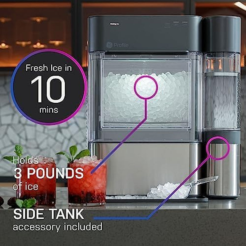 GE  Opal 2.0 XL with 1 Gallon Tank, Chewable Crunchable Countertop Nugget Ice Maker, Scoop Included, 38 Lbs in 24 Hours, Pellet Ice Machine with Wifi & Smart Connected, Stainless Steel