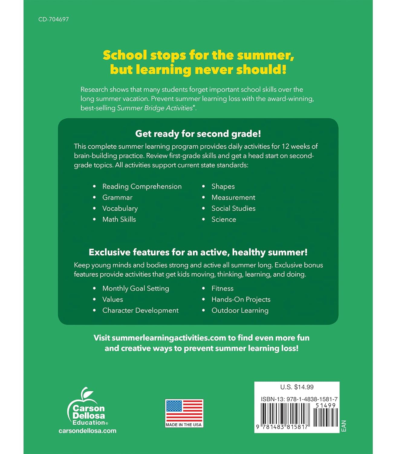 Summer Bridge Activities 1St to 2Nd Grade Workbook, Activity Book with Math, Reading Comprehension, Science, Fitness, Social Studies, Writing Practice, and Flash Cards