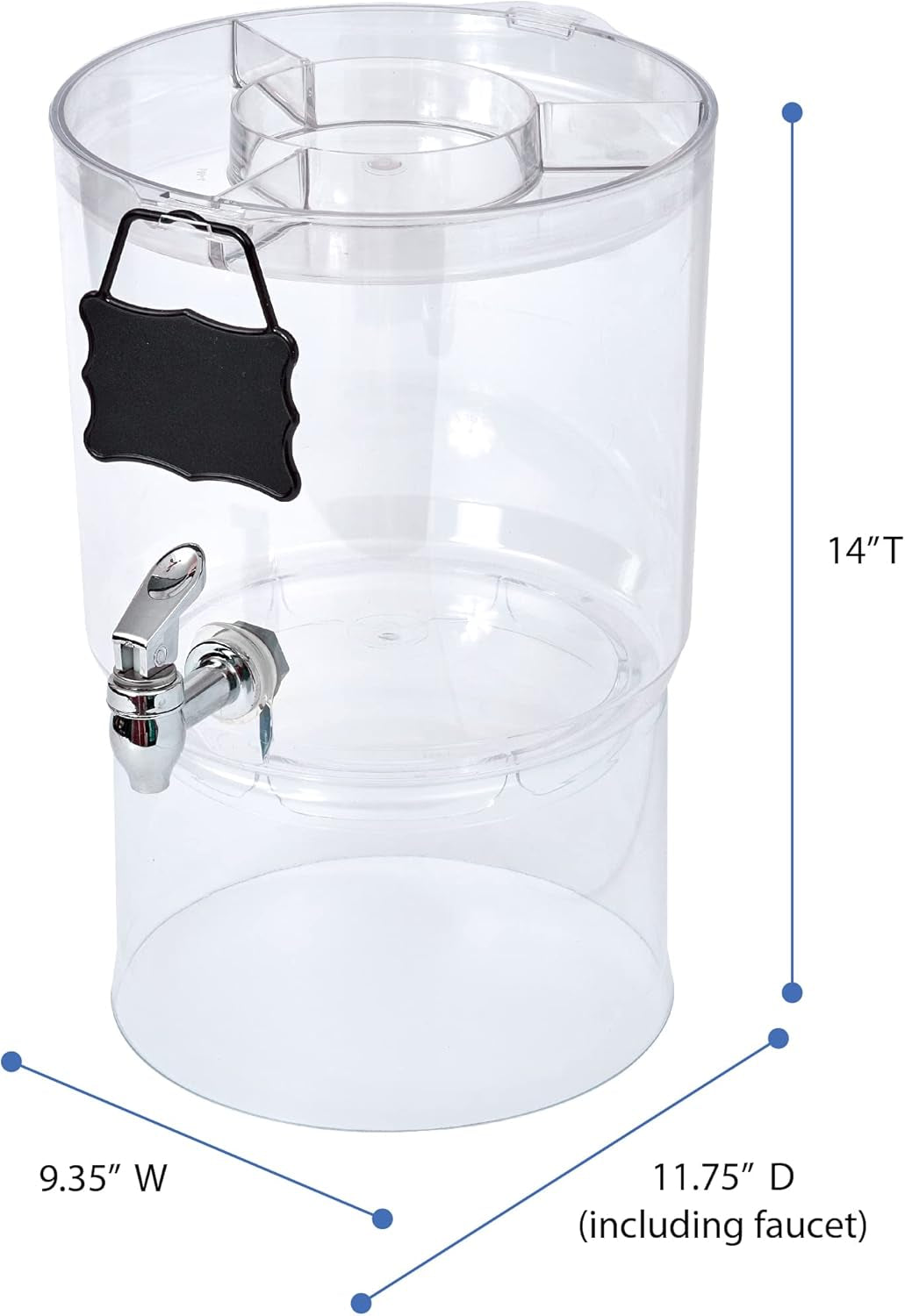 Durable 2 Gallon Beverage Dispenser with Stand - Stackable Drink Server for Parties - Includes Party Top Lid and Chalk Board Tag