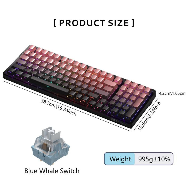 Magegee Light100 Wireless Creamy Keyboard, 96% Gasket, Hot Swappable, 3 Connection Methods, RGB Backlit, 8000Mah Battery, PBT Keycaps Gaming Room Supplies