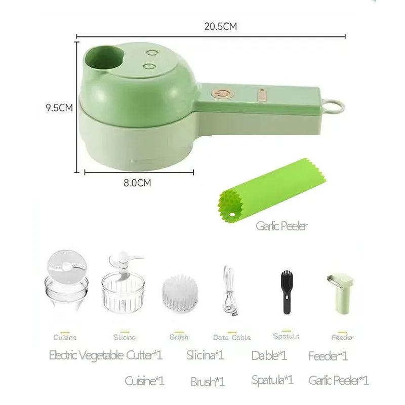 4 in 1 Vegetable Cutter Multifunctional Handheld Electric Wireless Chop Garlic Mash Minced Slice Onion Cutting Cooking Gadget