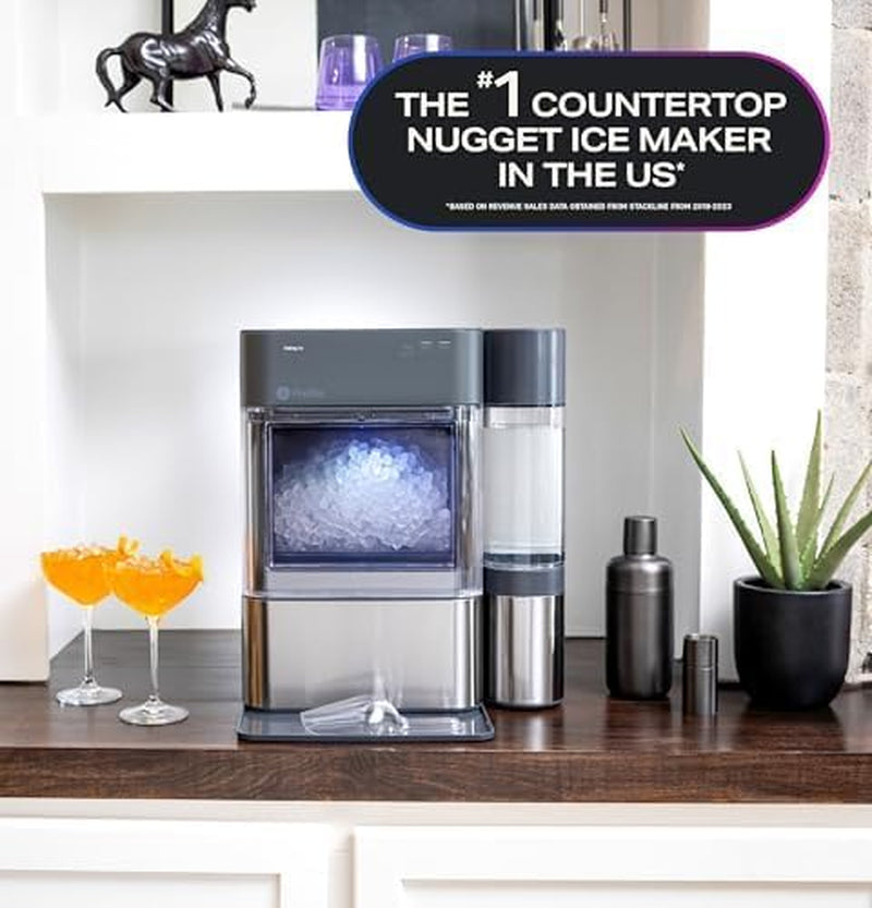 GE  Opal 2.0 XL with 1 Gallon Tank, Chewable Crunchable Countertop Nugget Ice Maker, Scoop Included, 38 Lbs in 24 Hours, Pellet Ice Machine with Wifi & Smart Connected, Stainless Steel