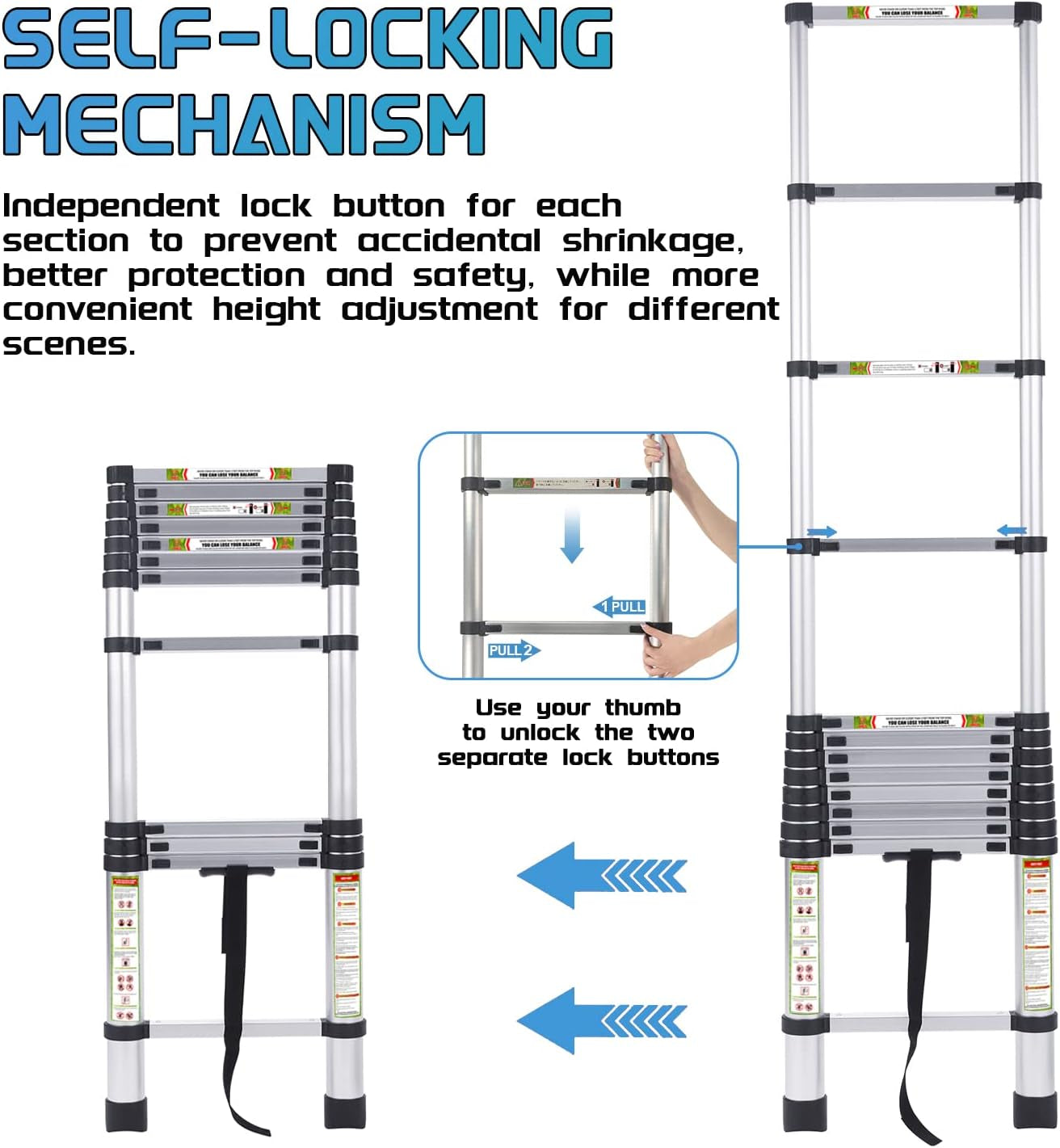 Telescoping Ladder 10.5FT & Attic Ladder, Heavy Duty Aluminum with Non-Slip Feet, 330Lb Capacity for RV, Attic, Roof & Multi-Surface Use