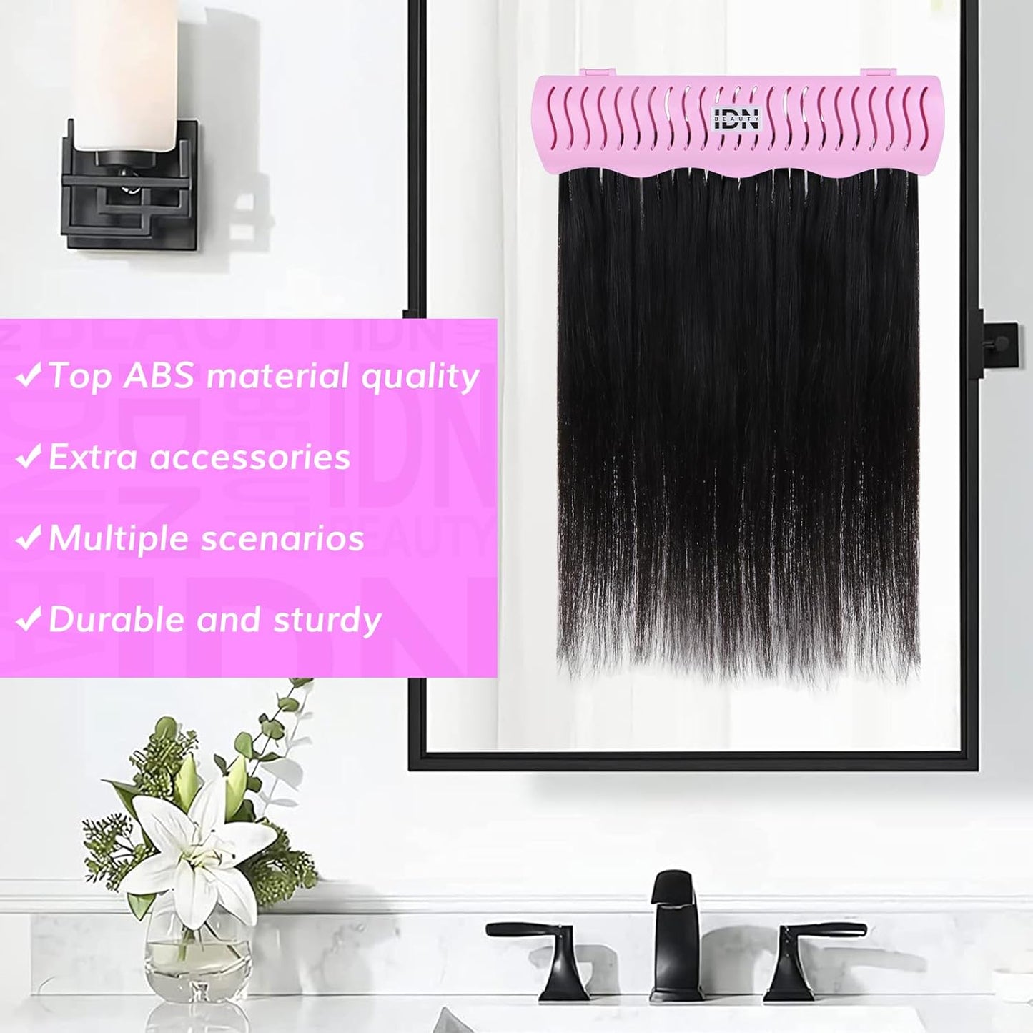 Hair Extension Holder Stand for Styling, 4 Installation Modes with Tool, Pink Hair Extension Holder Designed to Securely Hold Your Extensions for Washing, Styling, Packing and Storing