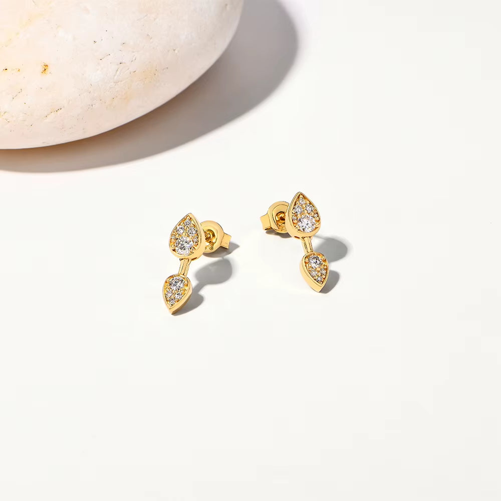 Classic Full Moissanite Stud Earring Double Teardrop Design S925 Sterling Silver 18Kgold Plated for Women Party Jewelry