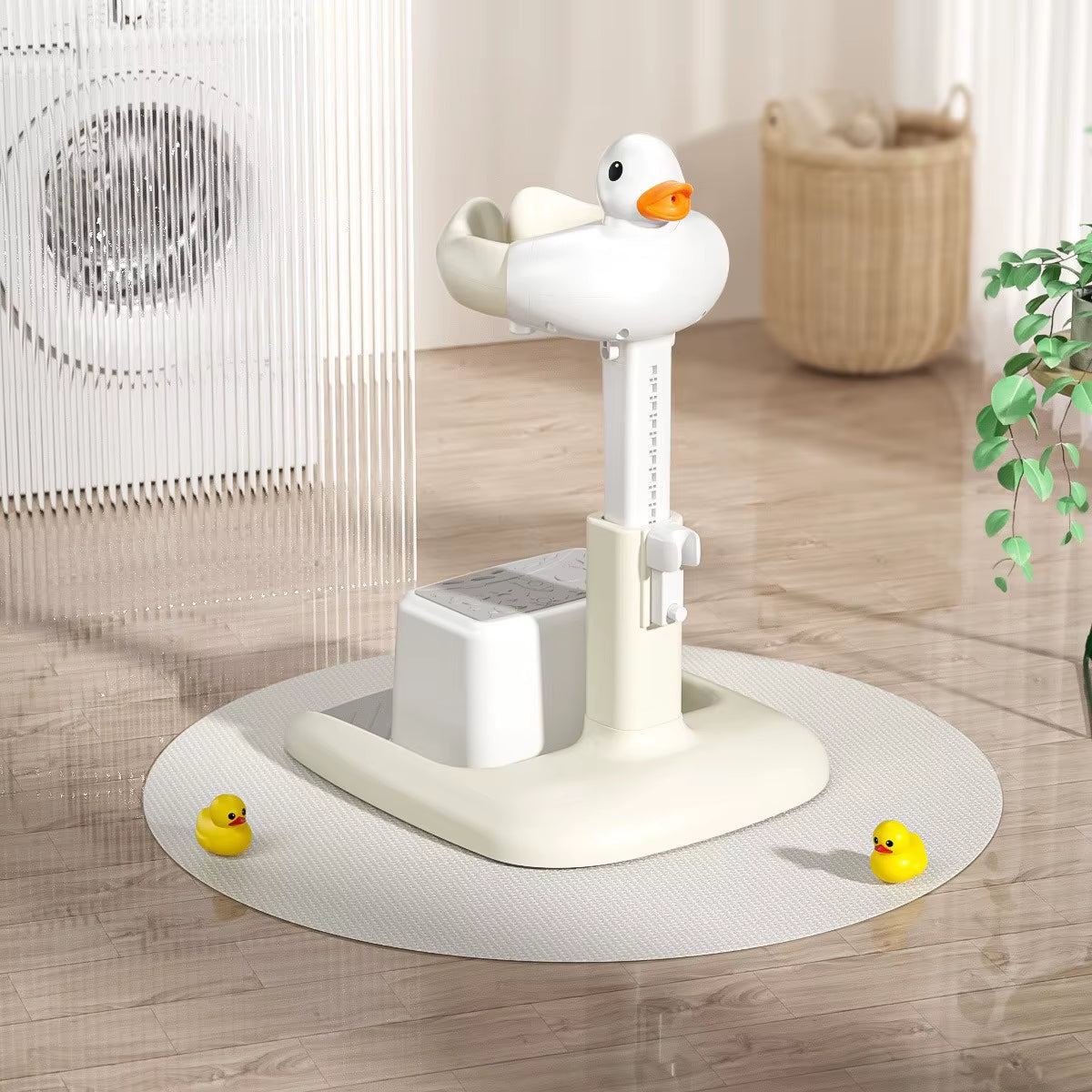 Portable Non-Slip Duck Shaped Baby Bath Racks Shower Helper Handle Adjust Length Stand Themselves for Standing Toddler Shower