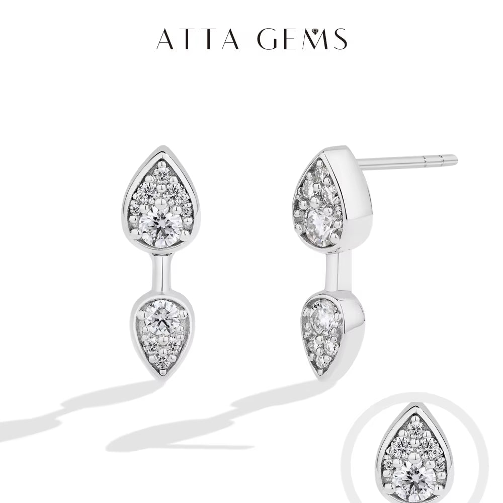 Classic Full Moissanite Stud Earring Double Teardrop Design S925 Sterling Silver 18Kgold Plated for Women Party Jewelry