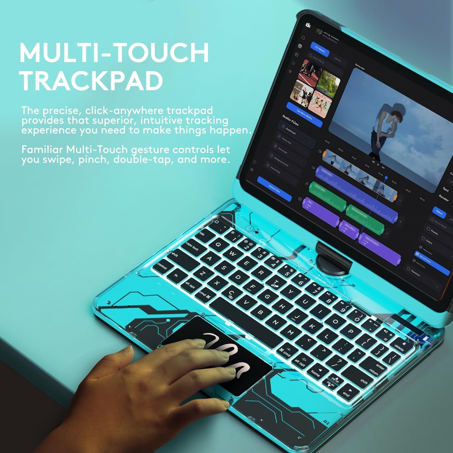 Transparent Case with Wireless Keyboard for Ipad 10.2-In (7Th, 8Th, and 9Th Gen), 7 Colors Backlight, Trackpad, 360°Rotating Stand, Tech Style