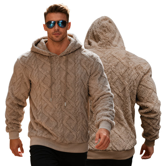 Men’s Plush Hooded Sweatshirt Winter Warm Fleece Pullover