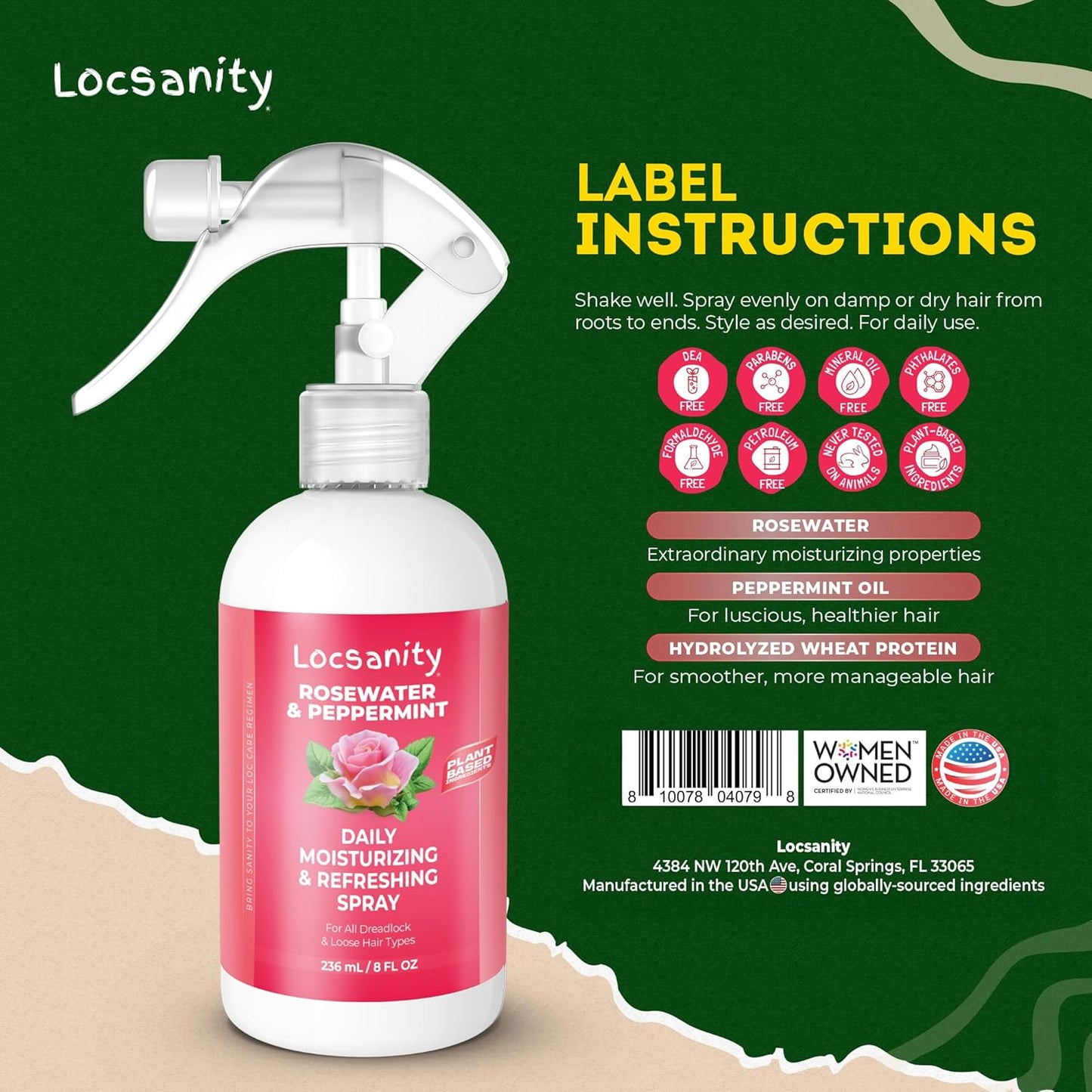 Daily Moisturizing Refreshing Spray for Locs, Dreadlocks - Rose Water and Peppermint Hair Scalp Moisturizer, Dreadlock Spray - Natural Loc Care and Maintenance (8Oz)