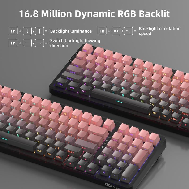 Magegee Light100 Wireless Creamy Keyboard, 96% Gasket, Hot Swappable, 3 Connection Methods, RGB Backlit, 8000Mah Battery, PBT Keycaps Gaming Room Supplies