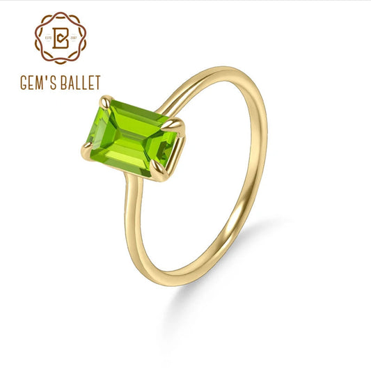 18K Gold Plated Silver Octagon 5X7Mm 1.46Ct Peridot Birthstone Solitaire Eagle Prongs Engagement Rings Gift for Her