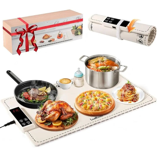 Food Warming Mat Electric Heating Pad Graphene Aluminum Foil 6 Temperatures 5 Timers Child Lock Safety Design Countertop