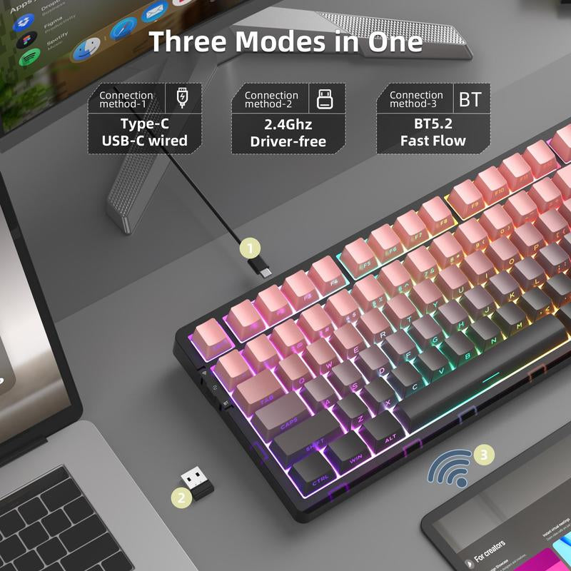 Magegee Light100 Wireless Creamy Keyboard, 96% Gasket, Hot Swappable, 3 Connection Methods, RGB Backlit, 8000Mah Battery, PBT Keycaps Gaming Room Supplies
