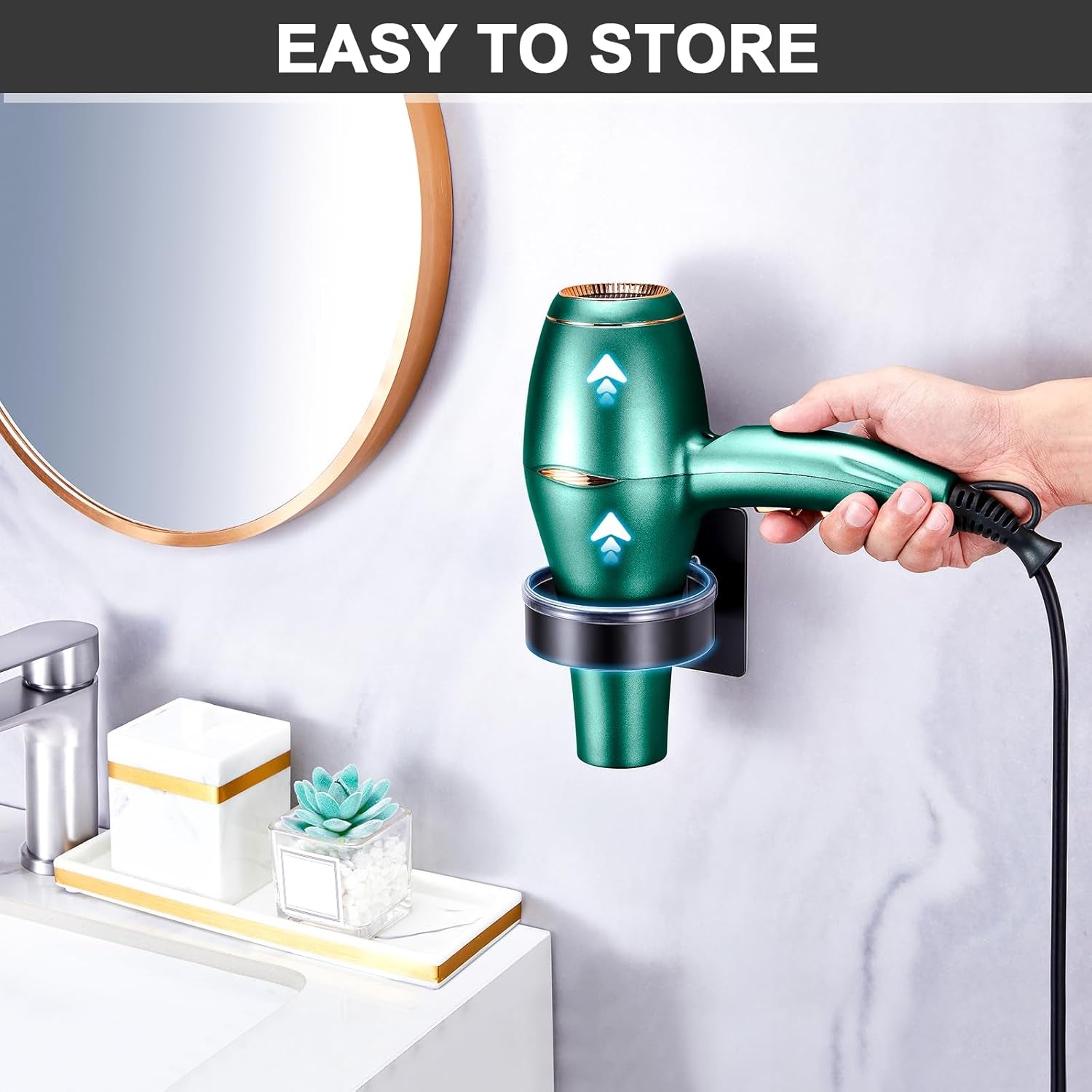 Blow Dryer Holder Wall Mounted, Black Hair Dryer Holder, Stainless Steel Blow Dryer Organizer, Hair Tool Organizer for Hair Dryer Hanger, Adhesive Hair Dryer Storage for Bathroom Barber Shop