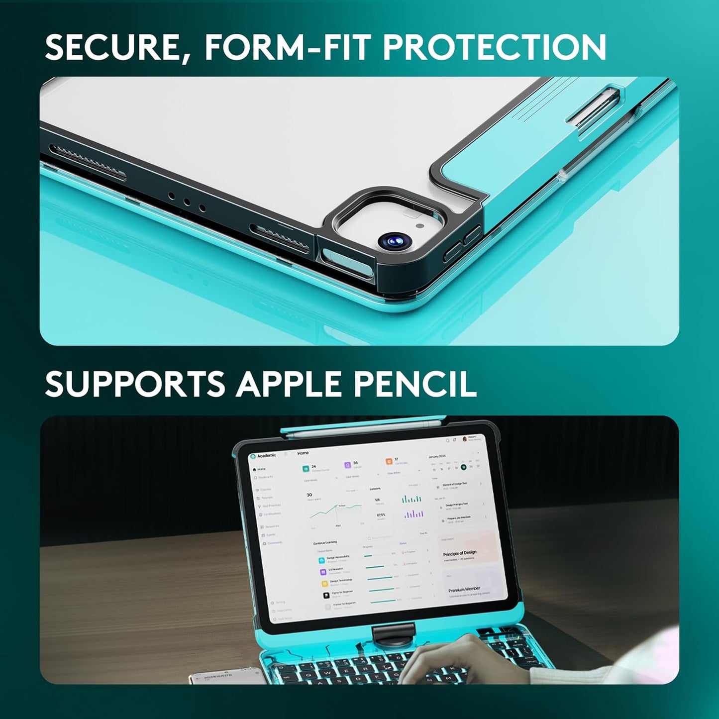 Transparent Case with Wireless Keyboard for Ipad 10.2-In (7Th, 8Th, and 9Th Gen), 7 Colors Backlight, Trackpad, 360°Rotating Stand, Tech Style