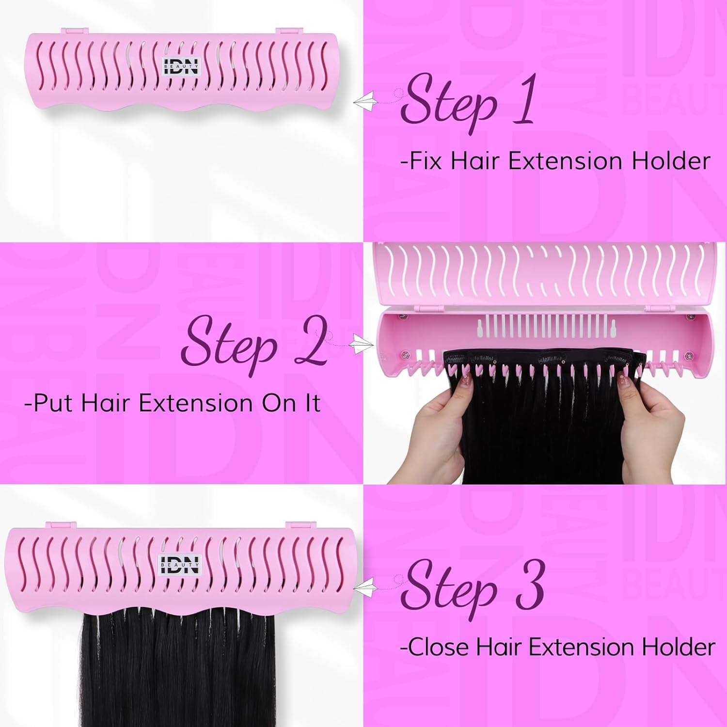 Hair Extension Holder Stand for Styling, 4 Installation Modes with Tool, Pink Hair Extension Holder Designed to Securely Hold Your Extensions for Washing, Styling, Packing and Storing