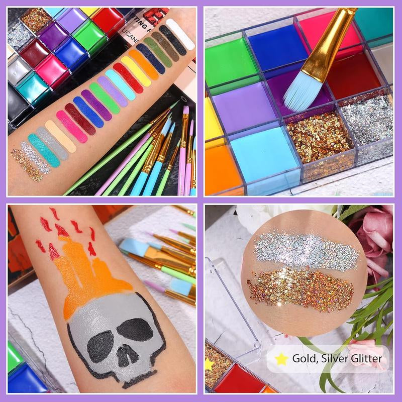 UCANBE Athena Face and Body Oil Paint Palette, Professional and Safe Skin-Friendly Non-Toxic Tattoo Halloween Special Effects Cosplay Makeup Kit for Kids and Adults