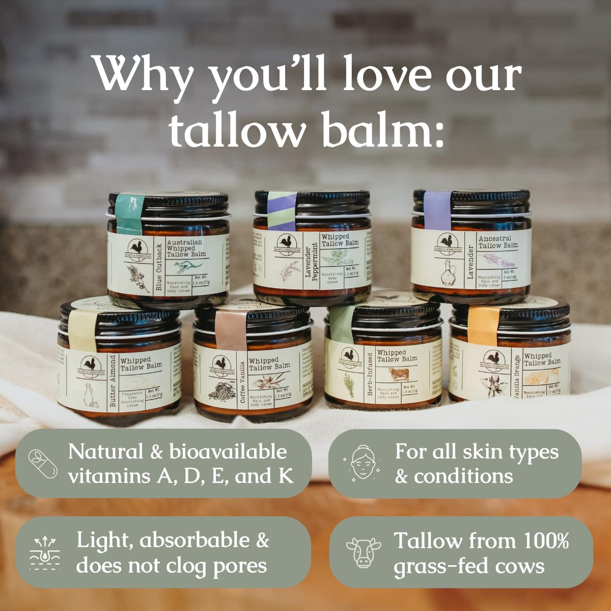 Handmade Whipped Tallow Balm (Unscented/Herb-Infused) - Organic Body Butter with Infused Olive Oil, for Eczema, Rosacea, Baby - 1.3 Oz