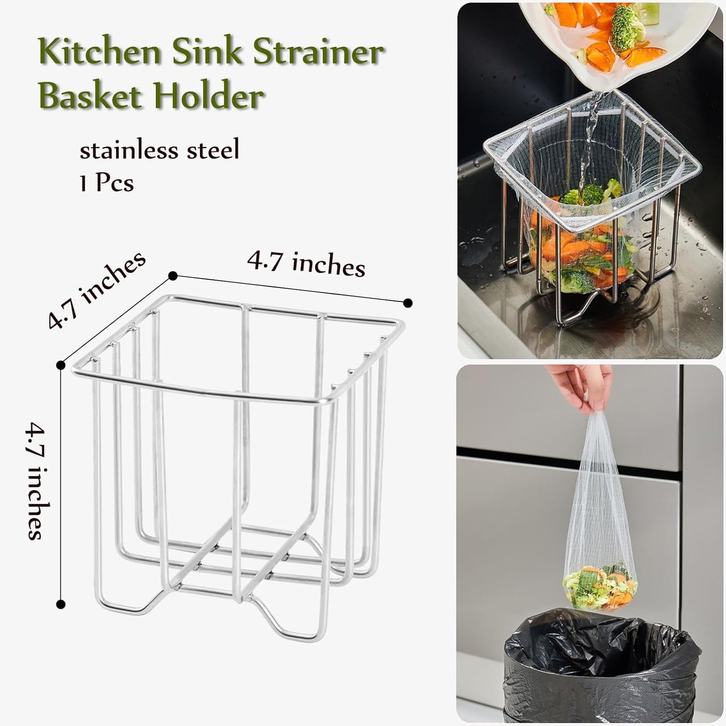 Kitchen Sink Strainer with Sink Basket Holder and 200 Strainer Net Bags,Food Catcher with Drain Filter Mesh Bag,Meshmate Waste Rack Trash Catcher for Leftovers.