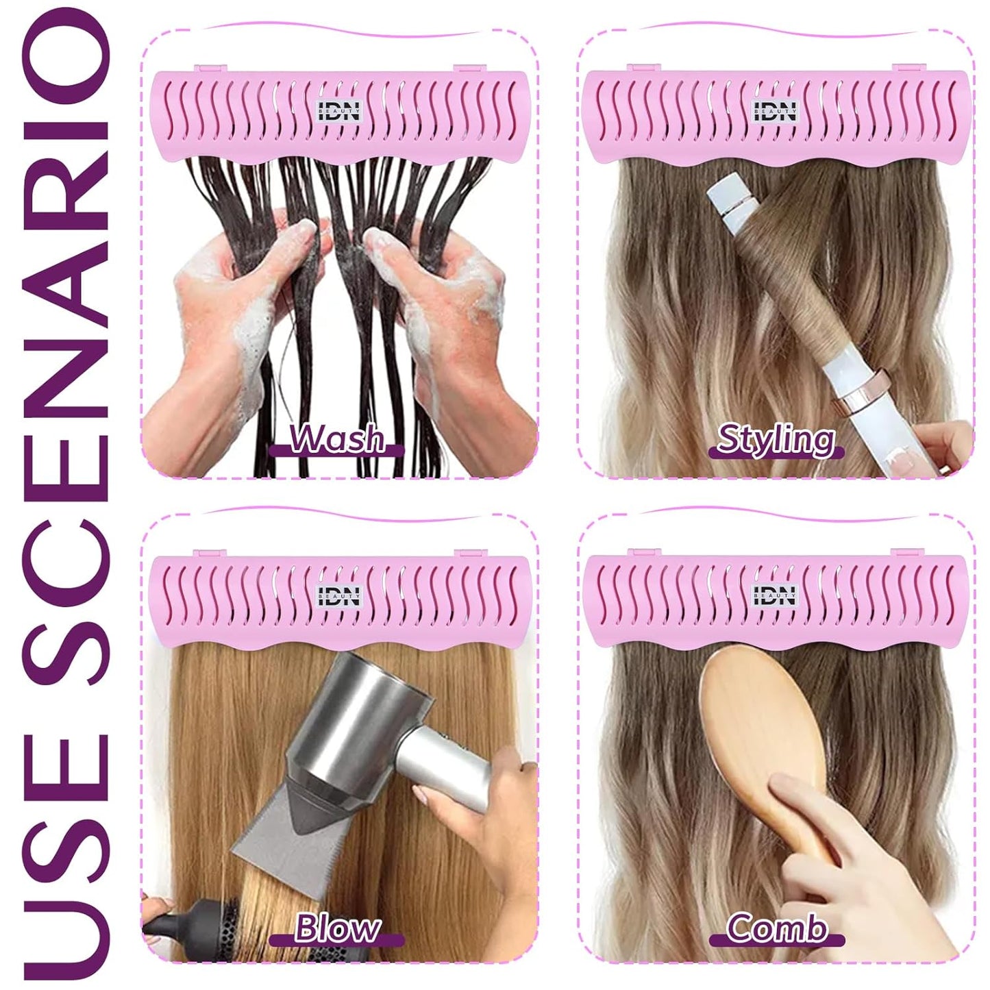 Hair Extension Holder Stand for Styling, 4 Installation Modes with Tool, Pink Hair Extension Holder Designed to Securely Hold Your Extensions for Washing, Styling, Packing and Storing