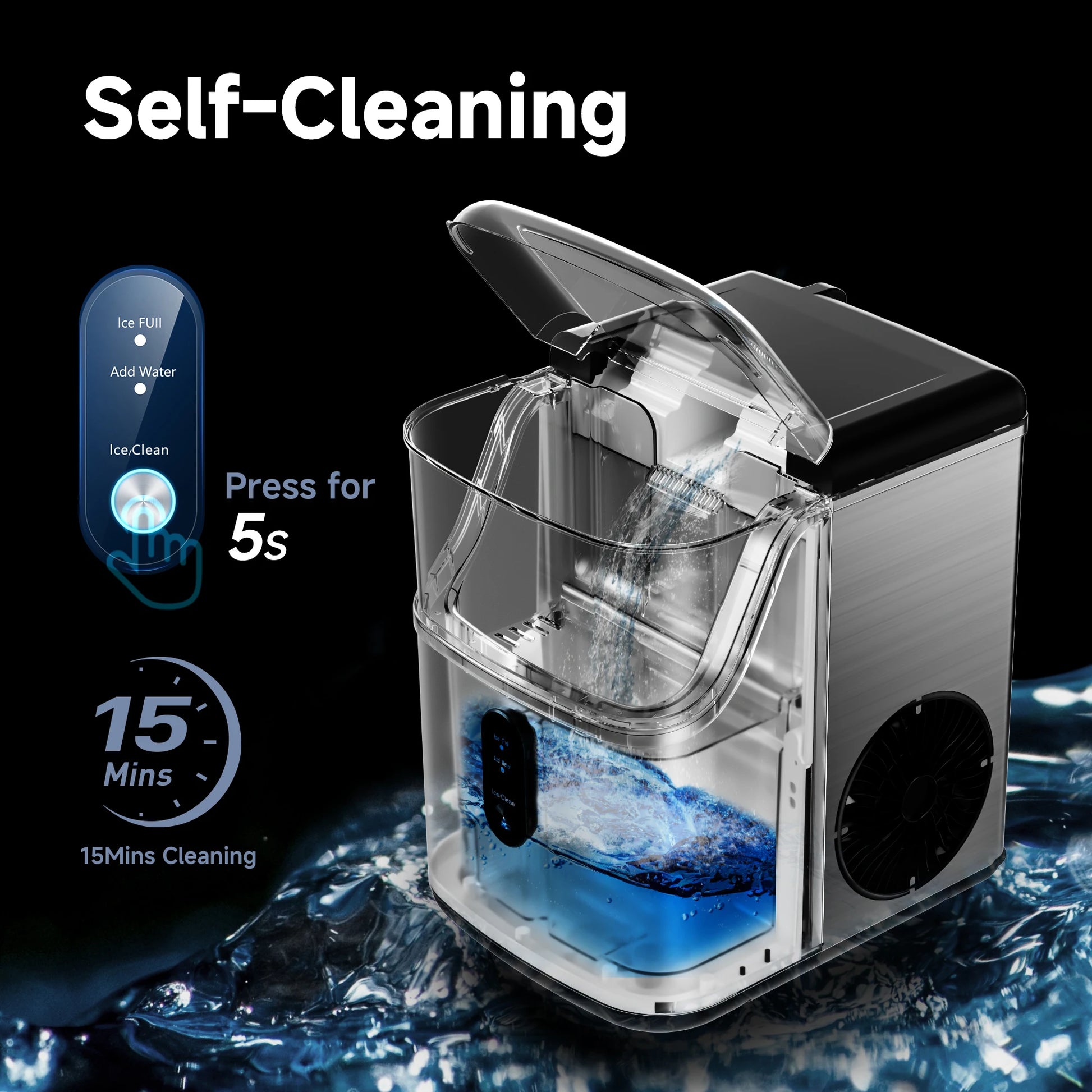 Nugget Ice Maker with Basket and Scoop,35Lbs/24Hour Soft Ice, Self-Cleaning, Portable Ice Maker for Home,Kitchen,Office