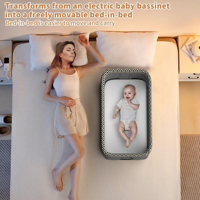 Electric Rocking Bassinet for Baby, 4 and 1 Baby Bedside Bassinets with Remote Control, Portable Bassinets Bedside Sleeper for Newborn with 3-Speed Swings, Baby Crib in Bed with Wheels