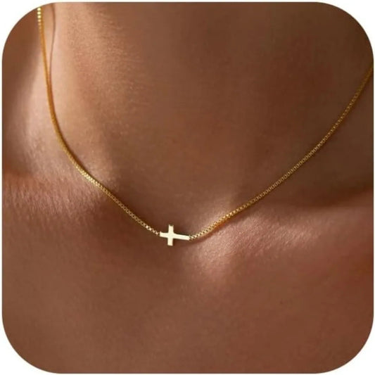 Cross Necklace for Women 14K Gold Silver Plated Dainty Small Cross Pendant Choker Simple Trendy Cute Cross Charm Chain Necklace