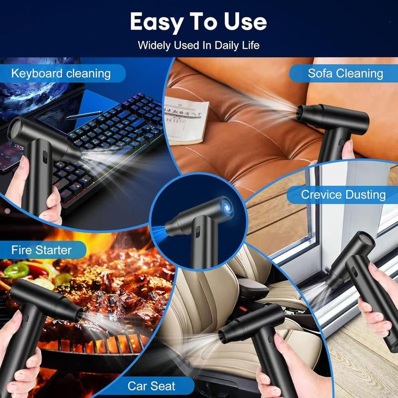 140000 Rpm-Integrated Vacuuming and Blowing in One Multi-Functional Fan for Car, Indoor, Computer Keyboard and Outdoor Use; 3 Adjustable Wind Power, Type-Charging for Blowing and Vacuuming, Yard Cleanup, Pet Hair