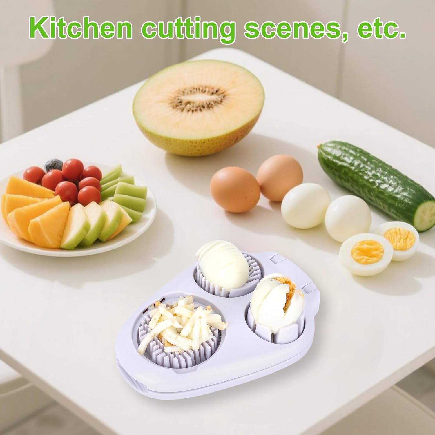 Versatile 3-in-1 Stainless Steel Egg Slicer & Chopper - Perfect for Hard Boiled Eggs, Fruits, and Vegetables!