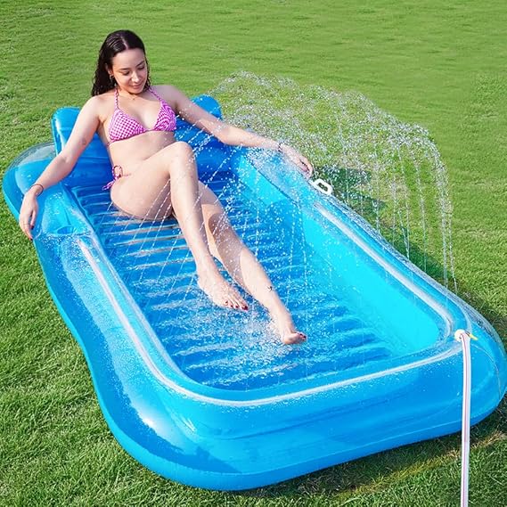 Inflatable Tanning Pool Lounger with Pillow & Sprinkler