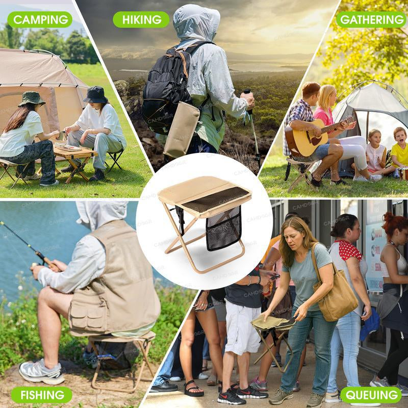 Portable Outdoor Folding Chair with Shoulder Strap, 1.5 Lbs Ultra Light, Max Load Capacity 500Lbs, Two Side Pockets & Velcro Storage, for Queuing, Fishing, Hiking Tours, BBQ, Parties, Elderly, Camping Equipment, Camping Supplies, Camping Chairs