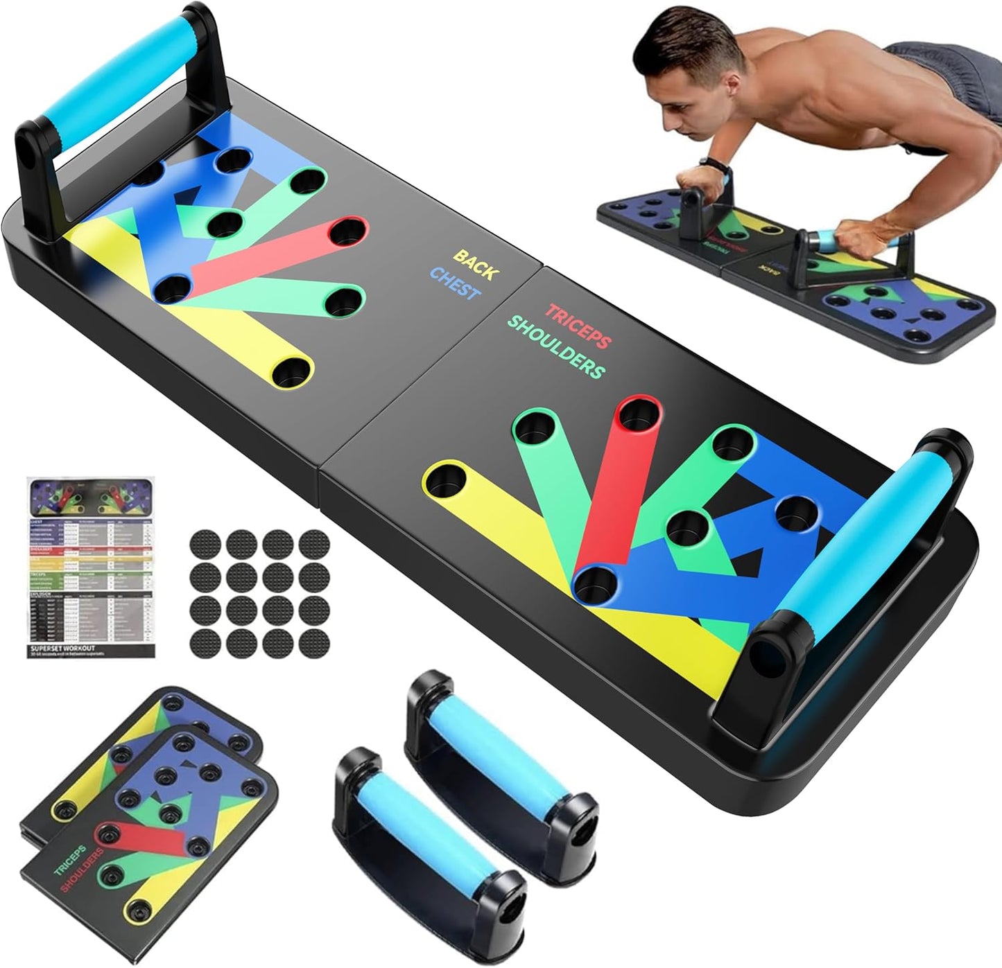 Solid Push up Board 15 in 1 Home Workout Equipment Multi-Functional Pushup Stands System Fitness Floor Chest Muscle Exercise Professional Equipment Burn Fat Strength Training Arm Men & Women Weights