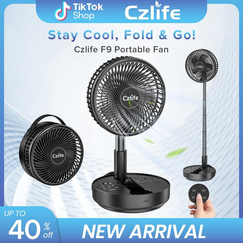 Czlife F9 Portable Fan, 10000Mah Rechargeable Battery Powered Travel Fan for Sleeping Camping Bedroom Outdoor, Cordless Floor Desk Fan, Oscillating Folding USB Fan with Remote,New Arrival, 4 Speed, Timer, 7.7"