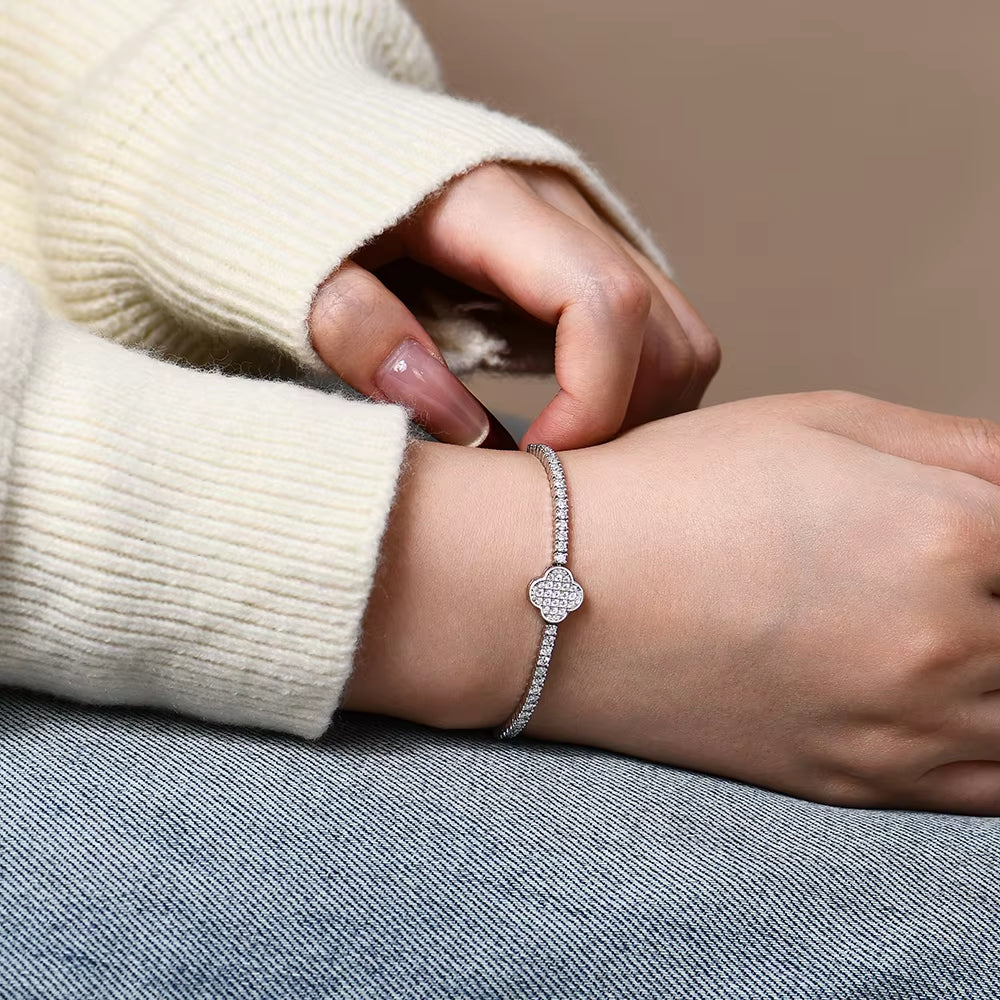 Luxury Full Moissanite Diamond Tennis Bracelets D VVS1 925 Sterling Silver Gold Plated for Women Wedding Jewelry 16+8Cm