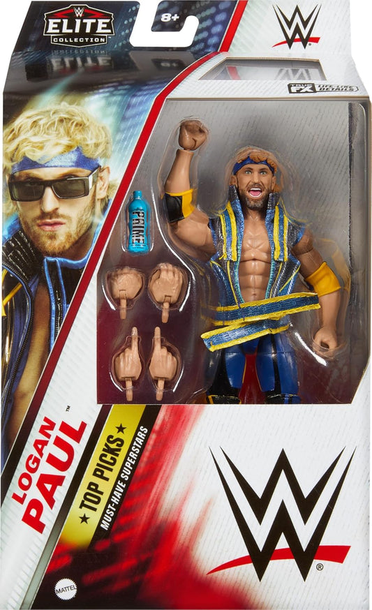 WWE Elite Collection Top Picks Action Figure & Accessories Set, Logan Paul 6-Inch Collectible with Swappable Hands, Ring Gear & 25 Articulation Points